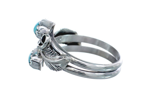 Navajo Leaf Turquoise Genuine Sterling Silver Ring Size 7-1/4 AX126506